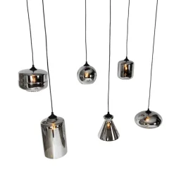 QAZQA Art-Deco-Hängelampe schwarz mit Rauchglas 6 Lichter - Wallace