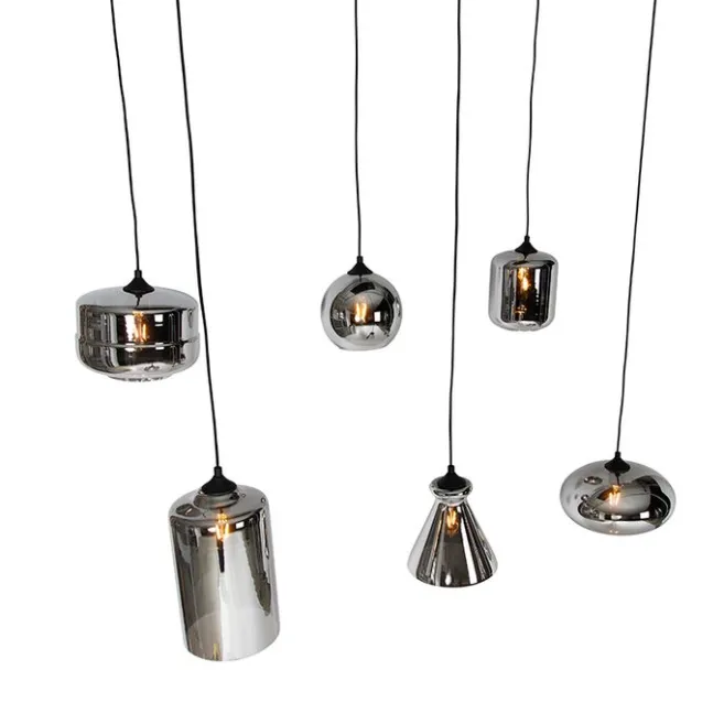 QAZQA Art-Deco-Hängelampe schwarz mit Rauchglas 6 Lichter - Wallace