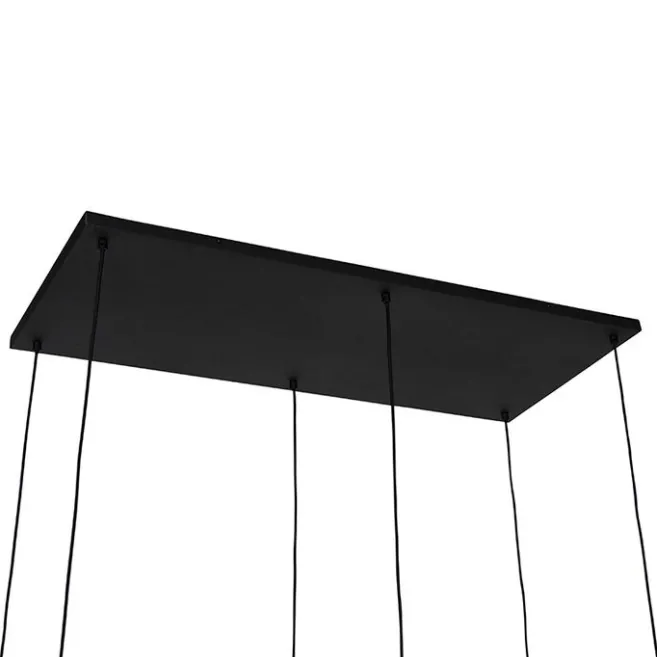 QAZQA Art-Deco-Hängelampe schwarz mit Rauchglas 6 Lichter - Wallace