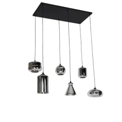 QAZQA Art-Deco-Hängelampe schwarz mit Rauchglas 6 Lichter - Wallace