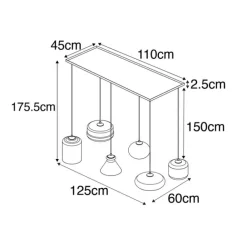 QAZQA Art-Deco-Hängelampe schwarz mit Rauchglas 6 Lichter - Wallace