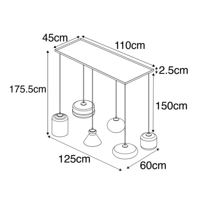 QAZQA Art-Deco-Hängelampe schwarz mit Rauchglas 6 Lichter - Wallace