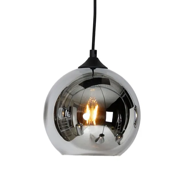 QAZQA Art-Deco-Hängelampe schwarz mit Rauchglas 6 Lichter - Wallace