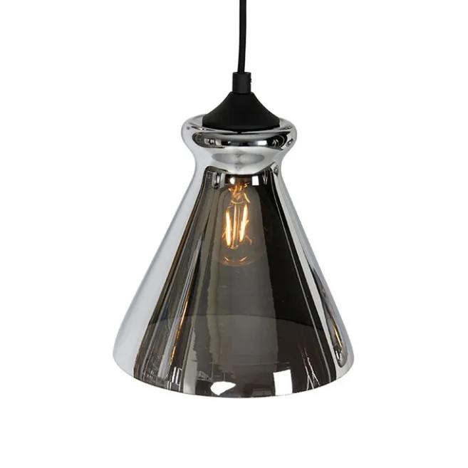 QAZQA Art-Deco-Hängelampe schwarz mit Rauchglas 6 Lichter - Wallace