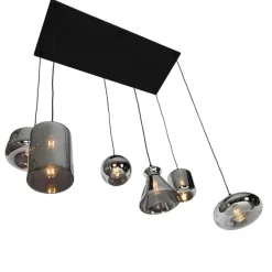 QAZQA Art-Deco-Hängelampe schwarz mit Rauchglas 6 Lichter - Wallace