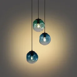 QAZQA Art-Deco-Hängeleuchte schwarz mit blauem und grünem Glas 3-flammig - Douglass