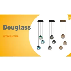 QAZQA Art-Deco-Hängeleuchte schwarz mit blauem und grünem Glas 3-flammig - Douglass