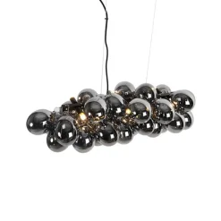 QAZQA Art-Deco-Hängeleuchte schwarz mit Rauchglas 8-flammig - Uvas
