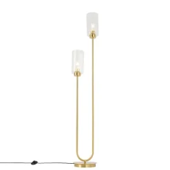 QAZQA Art-Deco-Stehlampe Gold mit Glas 2-flammig - Laura