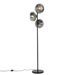 QAZQA Art-Deco-Stehlampe schwarz mit Rauchglas 3-flammig – Ayesha