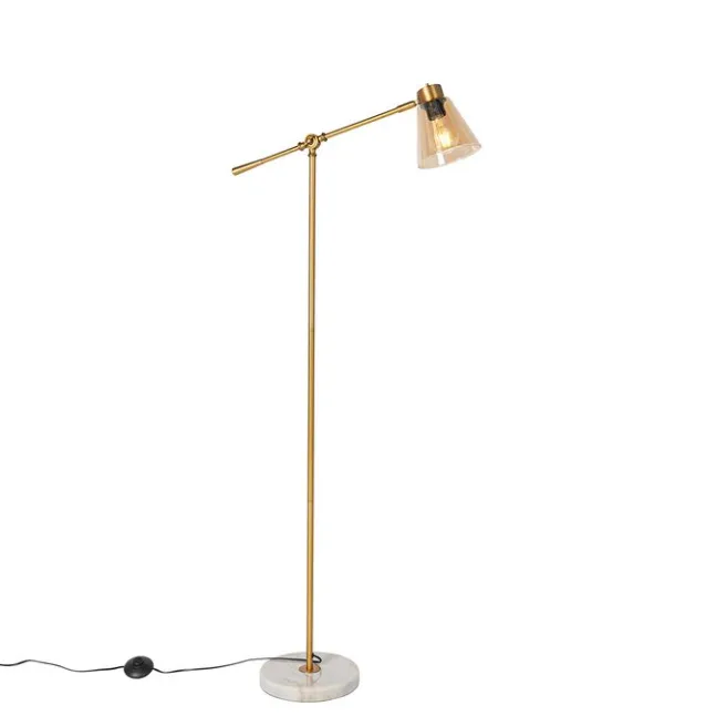 QAZQA Art-Deco-Stehleuchte aus Bronze mit Marmor und bernsteinfarbenem Glas – Nina