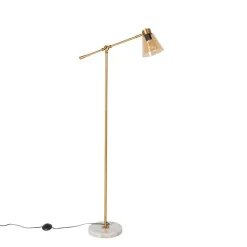 QAZQA Art-Deco-Stehleuchte aus Bronze mit Marmor und bernsteinfarbenem Glas – Nina