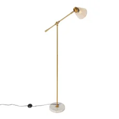 QAZQA Art-Deco-Stehleuchte aus Bronze mit Marmor und bernsteinfarbenem Glas – Nina