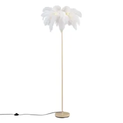 QAZQA Art-Deco-Stehleuchte Beige mit weißen Federn - Peahen