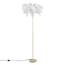 QAZQA Art-Deco-Stehleuchte Beige mit weißen Federn - Peahen