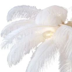 QAZQA Art-Deco-Stehleuchte Beige mit weißen Federn - Peahen