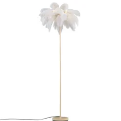 QAZQA Art-Deco-Stehleuchte Beige mit weißen Federn - Peahen