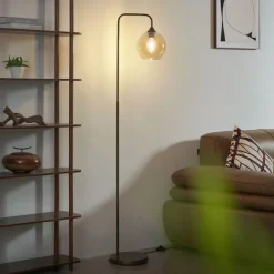 QAZQA Art-Deco-Stehleuchte Dunkelbronze mit bernsteinfarbenem Glas - Sandra