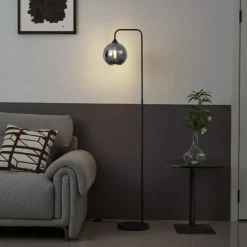 QAZQA Art-Deco-Stehleuchte schwarz mit Rauchglas – Sandra