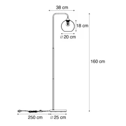 QAZQA Art-Deco-Stehleuchte schwarz mit Rauchglas – Sandra