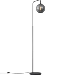 QAZQA Art-Deco-Stehleuchte schwarz mit Rauchglas – Sandra