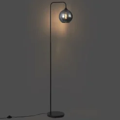 QAZQA Art-Deco-Stehleuchte schwarz mit Rauchglas – Sandra