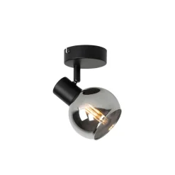 QAZQA Art-Deco-Strahler schwarz mit Rauchglas - Vidro