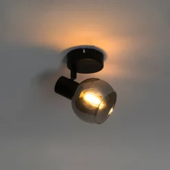 QAZQA Art-Deco-Strahler schwarz mit Rauchglas - Vidro