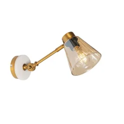 QAZQA Art-Deco-Wandleuchte aus Bronze mit Marmor und bernsteinfarbenem Glas – Nina