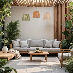 QAZQA Außen-Hängeleuchte schwarz mit mehrfarbigen Seilschirmen 3-flammig IP44 - Cava Jayla