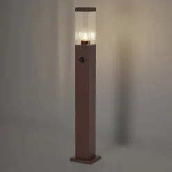 QAZQA Außenleuchte Rostbraun mit Klarglas 80cm IP44 mit Steckdose und Bewegungssensor - Malios