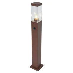 QAZQA Außenleuchte Rostbraun mit Klarglas 80cm IP44 mit Steckdose und Bewegungssensor - Malios