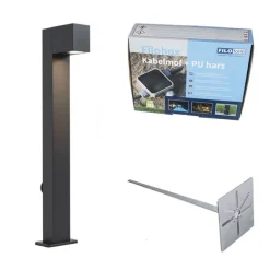 QAZQA Außenleuchte schwarz mit Erdspieß und Kabelverschraubung 65cm inkl. Steckdose IP44 - Baleno