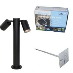 QAZQA Außenleuchte Schwarz mit Erdspieß und Kabelverschraubung 45cm 2-flammig IP44 - Duo