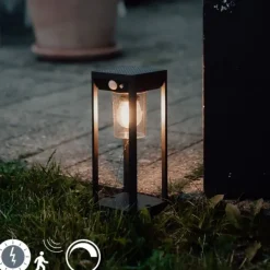 QAZQA Außenpoller dunkelgrau 25 cm mit Abblendlicht und Solarsensor - Sonne