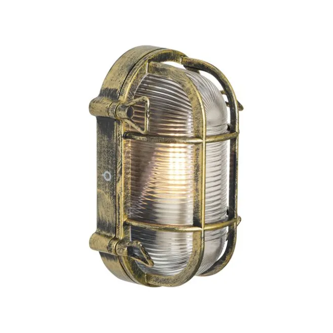 QAZQA Außenwand- und Deckenleuchte Antikgold Oval IP44 - Noutica