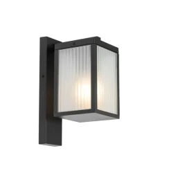 QAZQA Außenwandlaterne schwarz mit geripptem Glas IP44 - Charlois