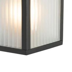 QAZQA Außenwandlaterne schwarz mit geripptem Glas und Bewegungssensor - Charlois