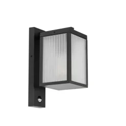 QAZQA Außenwandlaterne schwarz mit geripptem Glas und Bewegungssensor - Charlois