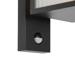 QAZQA Außenwandlaterne schwarz mit geripptem Glas und Bewegungssensor - Charlois