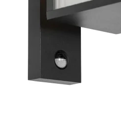 QAZQA Außenwandlaterne schwarz mit geripptem Glas und Bewegungssensor - Charlois