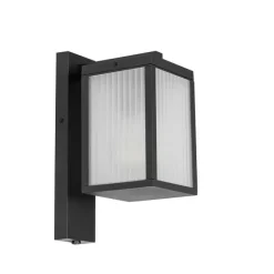 QAZQA Außenwandlaterne schwarz mit geripptem Glas und Hell-Dunkel-Sensor - Charlois