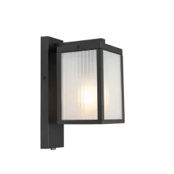 QAZQA Außenwandlaterne schwarz mit geripptem Glas und Hell-Dunkel-Sensor - Charlois