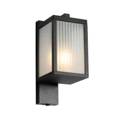 QAZQA Außenwandlaterne schwarz mit geripptem Glas und Hell-Dunkel-Sensor - Charlois