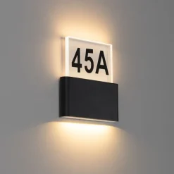 QAZQA Außenwandleuchte schwarz inkl. LED mit Hausnummern IP54 - Kandi