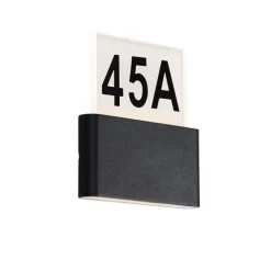 QAZQA Außenwandleuchte schwarz inkl. LED mit Hausnummern IP54 - Kandi