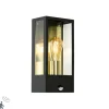 QAZQA Außenwandleuchte schwarz mit Gold und Bewegungsmelder - Rotterdam