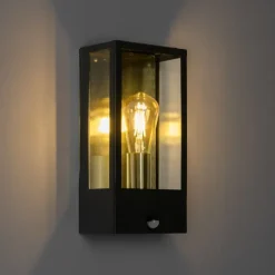 QAZQA Außenwandleuchte schwarz mit Gold und Bewegungsmelder - Rotterdam