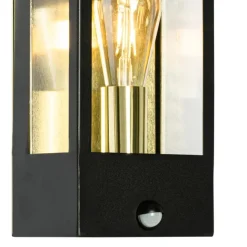 QAZQA Außenwandleuchte schwarz mit Gold und Bewegungsmelder - Rotterdam