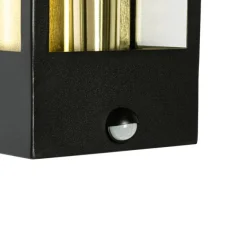QAZQA Außenwandleuchte schwarz mit Gold und Bewegungsmelder - Rotterdam